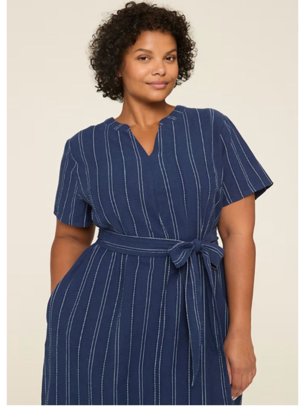 Women's Lane Bryant Plus Size 28 Blue White Stripe Midi Dress